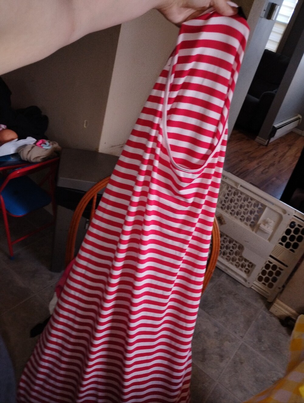 Plus Size SHEIN Red & White Striped Sleeveless Maxi Dress